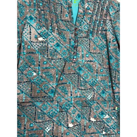 Healing Hands Women's Print 2-Pocket Short Sleeve Scrub Top in Gray/Blue - Sz L - Picture 4 of 6